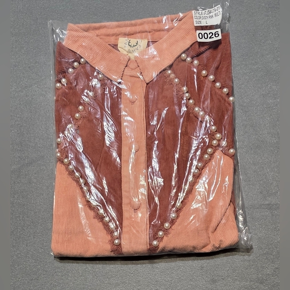 Fantastic Fawn New In Poly Bag Pink Pearl Corduroy Jacket Large Oversized PTP 26 - Picture 4 of 6